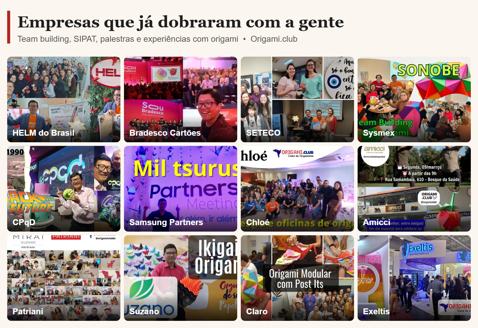 Colagem de cases do Origami.club com empresas atendidas